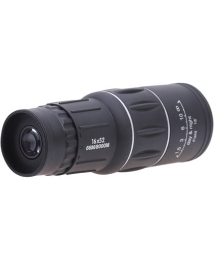 Professionele HD Monokijker 16x52 Dual Focus | Lens met 16x optische zoom | Monocular/Monoculair Mini Telescoop | Compacte Mono Verrekijker | 66M/8000M, zwart