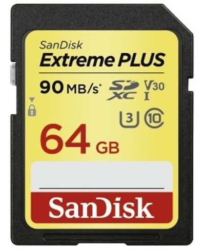 SanDisk SDXC Extr. Plus 64GB, Video Speed Class V30, UHS Sp. Cl. U3, UHS-I, 90MB/s