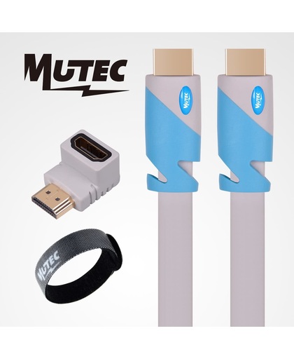 Mutec Power HDMI Platte Kabel 1.4v met Ethernet - met HDMI adaptor en koppeling - 30AWG - mannelijk naar mannelijk - 3 Meter – grijs PVC kabel - vergulde connectors