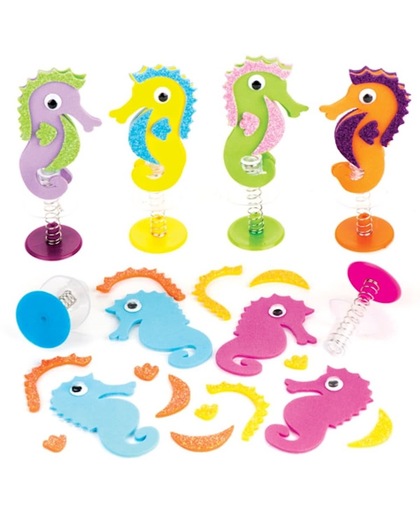 Sets met opspringende zeepaardjes om zelf te maken en versieren – creatieve speelgoedknutselset voor kinderen (6 stuks per verpakking)