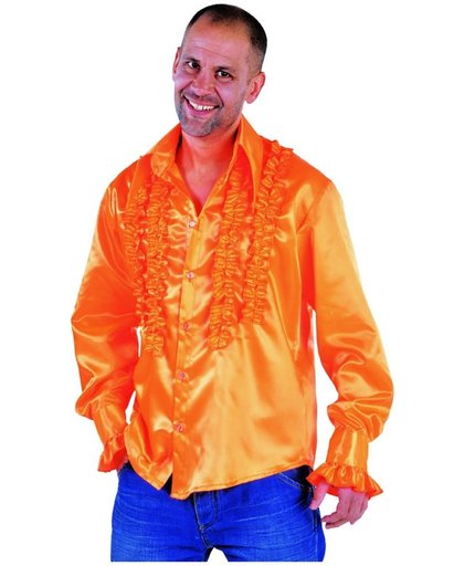Oranje soul blouse met rouches - Jaren 60-70 kleding heren maat M/L