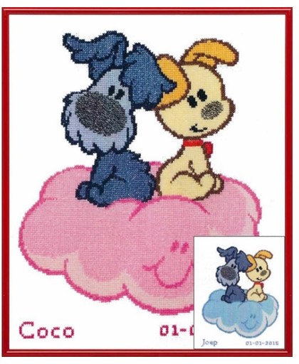 borduurpakket 271.018 woezel en pip, geboorte, wolk (incl. blauw/rose garen)