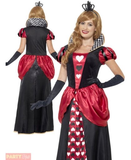 Lange Queen of Hearts jurk met kroontje - Alice in Wonderland thema kostuum maat 48/50