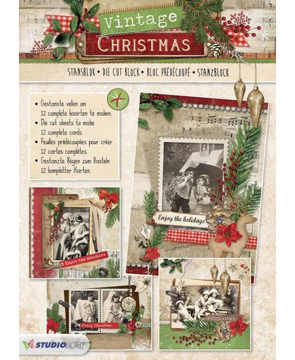 Vintage Christmas - Kerst 3D Stansblok - Maak 12 Kerst kaarten