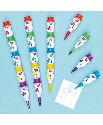 Sneeuwpop stapelkrijtjes - speelgoed/feestartikelen voor kinderen ideaal om cadeau te geven voor Kerstmis (4 stuks)