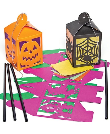 Sets met Halloween-lantaarns met gebrand glas - maak ontwerp je eigen hangdecoratie - creatieve knutselpakket voor kinderen (4 stuks)