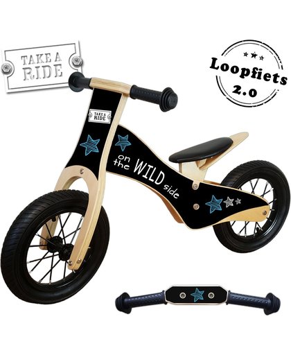 Geboortestoeltje-Loopfiets Take a ride-hout-blauw-luchtbanden-2jaar