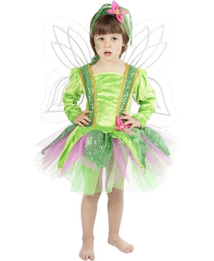 Elvenjurkje voor meisjes - Bos elfje groen jurkje, vleugels en hoofddeksel - maat 134-140
