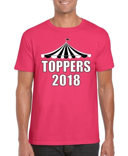 Toppers 2018 shirt roze met witte letters voor heren - Toppers dresscode 2018 XL