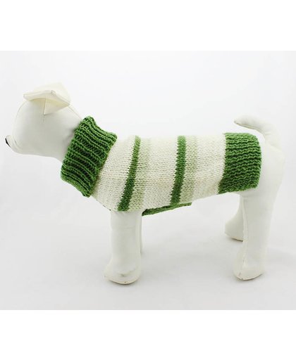 Gebreide trui groen gestreept voor de hond - M (lengte rug 27 cm, omvang borst 36 cm, omvang nek 28 cm)
