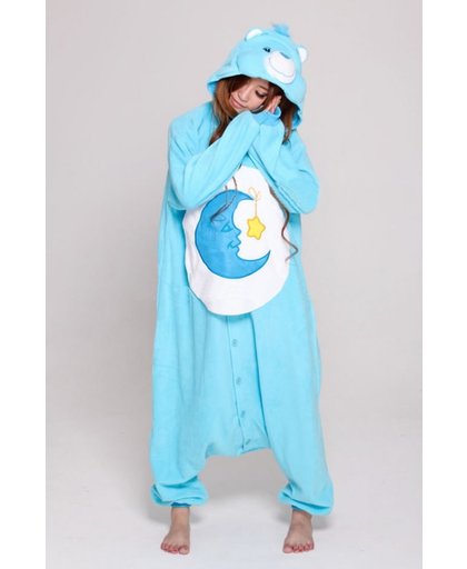 KIMU onesie Troetelbeer Bedtime blauw maan ster pak Troetelbeertjes kostuum - maat S-M - berenpak beer jumpsuit