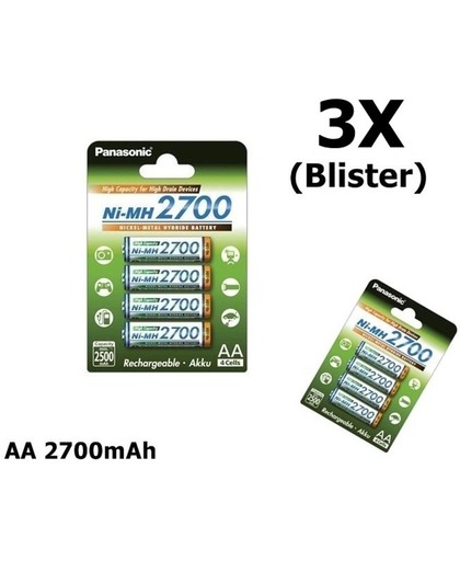 3 Blisters (12x) - AA 2700mAh Panasonic Oplaadbare Batterijen