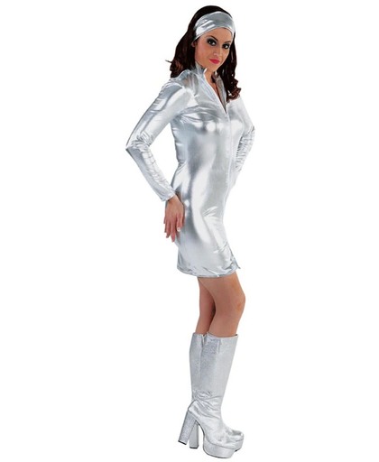 Sexy zilver glimmend jurkje met rits 34 (xs)