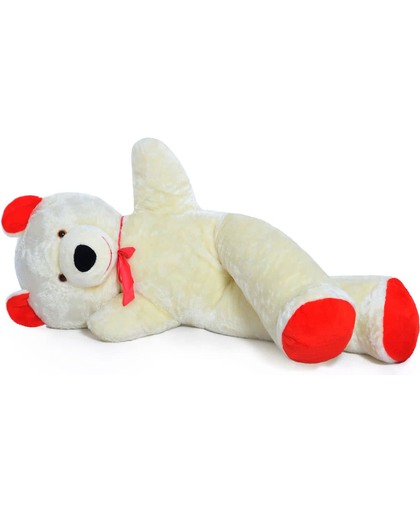 XXL teddybeer - wit - met rode afwerking - 170 cm