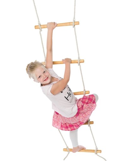 Déko-Play touwladder met 5 essen houten sporten behandeld met lijnzaadolie PH 2.m