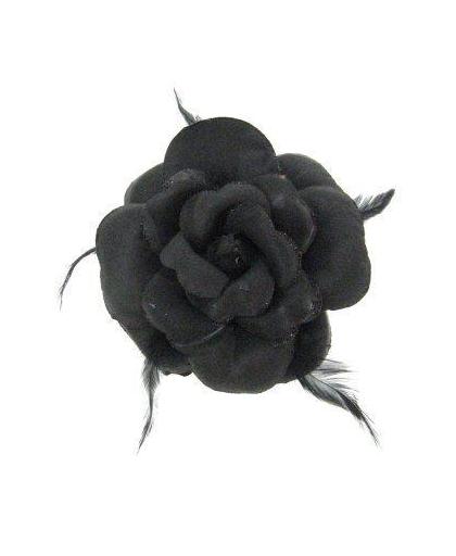 Haarspeld met glitter zwarte bloem en elastiek