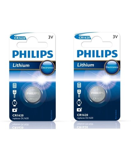 2 Stuks - Philips CR1620 3v lithium knoopcelbatterij