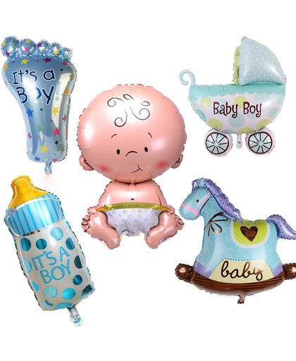 Folieballonnen set voor babyshower of geboorte van een jongen - Baby ballon, flesje, kinderwagen etc. Ballon decoratie