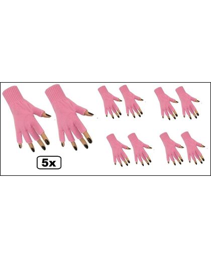 5x Paar vingerloze handschoen baby roze