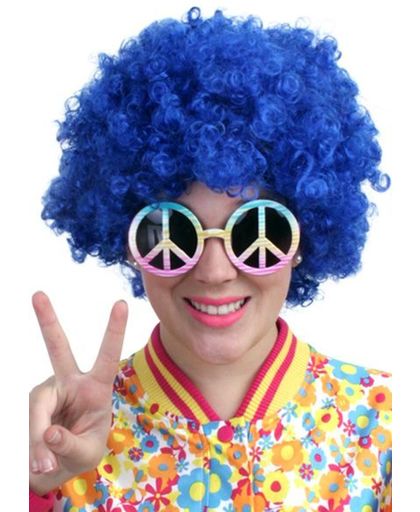 Carnavalspruik Pruik Hippy blauw