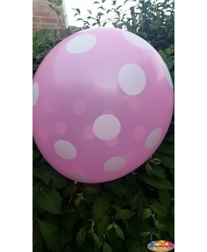 Voordeelpak 100 stuks Roze ballon met witte stippen 30 cm hoge kwaliteit