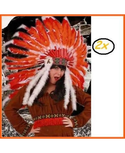 2x Indianentooi rood/oranje staarten de luxe