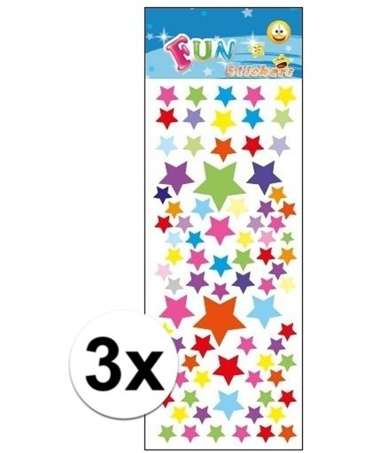 3x Stickervel gekleurde sterren - 65 stickers per velletje