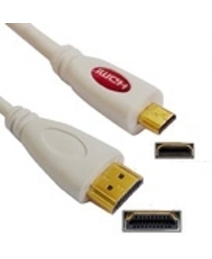 Vergulde Micro HDMI mannetje naar HDMI mannetje, 1.4 Versie, Lengte: 1.5 Meter wit