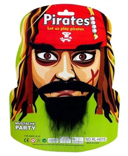 Piraten Party set, bestaande uit 6 snor/wenkbrauw set en 6 piraten ballonnen