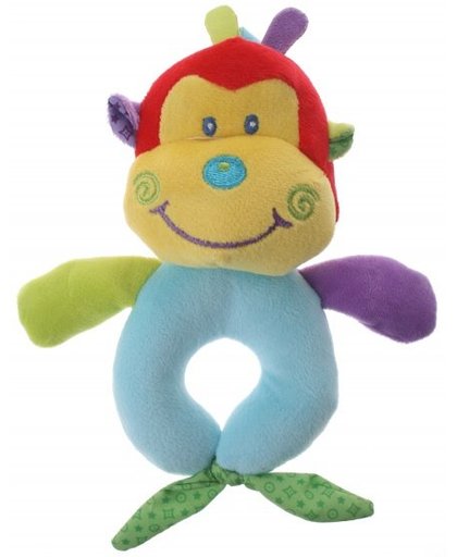 Eddy Toys pluche rammelaar aap geel/blauw 16 cm