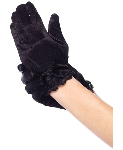 Leg Avenue 'Satijnen Handschoenen met Strik', Model 4908, Maat S (Zwart)