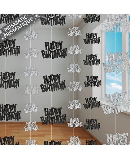 Hangdecoratie Happy Birthday Zwart / Zilver
