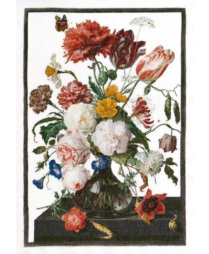 Thea Gouverneur Borduurpakket 785L Rijksmuseum Stilleven met bloemen in een glazen vaas, Jan Davidsz. de Heem, 1650 - 1683 - Linnen stof