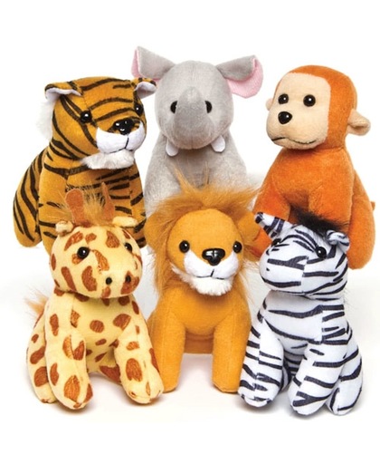 Speelgoed pluchen jungledierenvriendjes - knuffel speeltje voor kinderen ideaal om cadeau te geven (6 stuks)