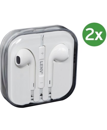 LenV - Duopack Headset met 3.5mm jackaansluiting - Oortjes geschikt voor Apple iPhone 5/5S/Se/6/6S/6 Plus/6S Plus/7/7 plus/8/8 plus/ X (tussenstuk vereist) / Apple iPad / Apple iPod - In-ear oordopjes - Wit