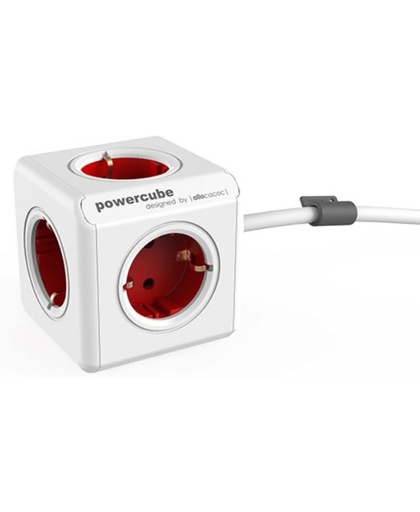 Allocacoc PowerCube Extended 5-voudige stekkerdoos - rood/wit - 3 meter