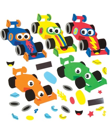 Magneetsets met racewagens die kinderen kunnen ontwerpen, maken en versieren – creatieve knutselset voor kinderen (6 stuks per verpakking)