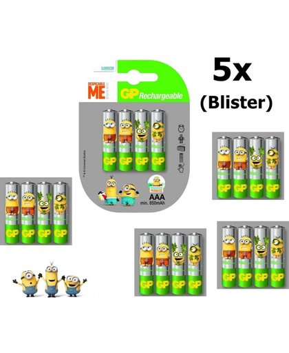 20 Stuks (5 blisters a 4 stk) - Minion in Blister GP ReCyko+ AAA 800mAh Oplaadbare Batterij