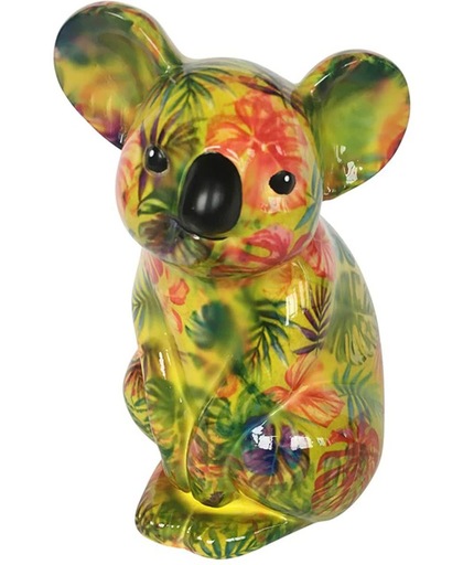 Pomme-pidou spaarpot koala 'Claire' M geel-groen met bloemetjes en palmblaadjes