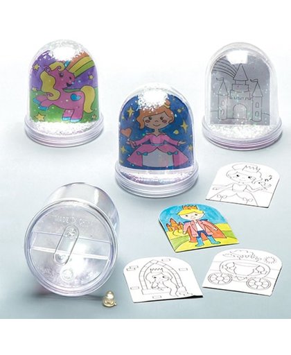 Inkleursneeuwbollen met prinses voor kinderen om te versieren - Inkleurbare knutselset voor kinderen (doos van 4)