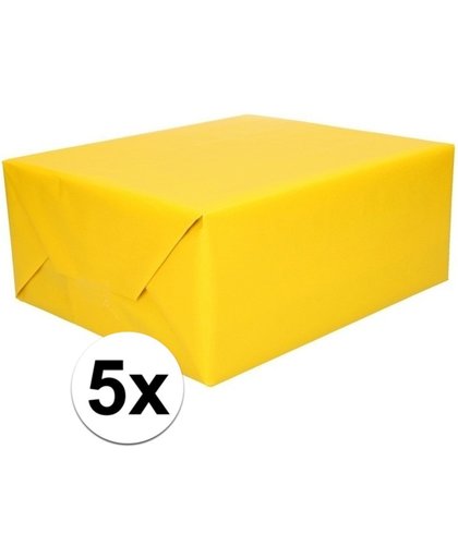 5x Kadopapier geel 200 x 70 cm op rol cadeaupapier