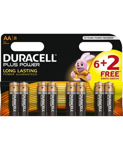Duracell Plus Power AA Alkalinebatterijen 6+2