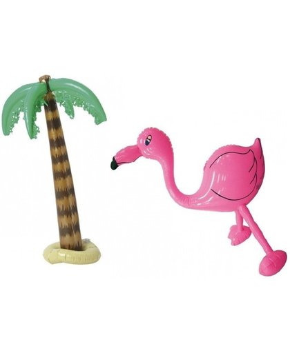 Opblaasbare tropische set palmboom en flamingo