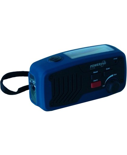 POWERplus Panther Dynamo / Solar / USB Oplaadbare FM Scan Radio - LED zaklamp en noodlader / oplader voor mobiele telefoon - persoonlijk alarm - zwart/blauw