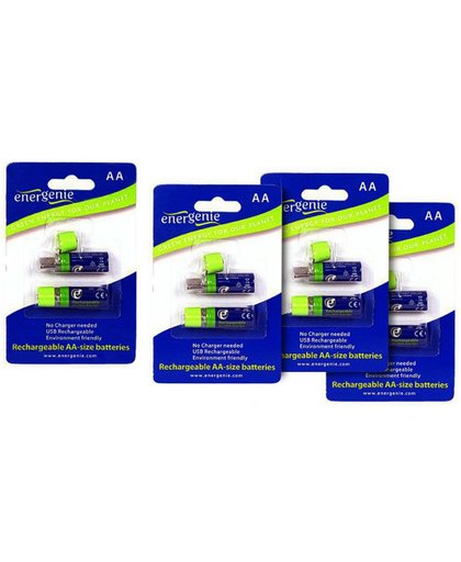 Gembird AA Oplaadbare Batterijen (USB) | 4x DUOpack = 8 stuks