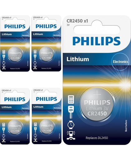 5 Stuks - Philips CR2450 3v lithium knoopcelbatterij