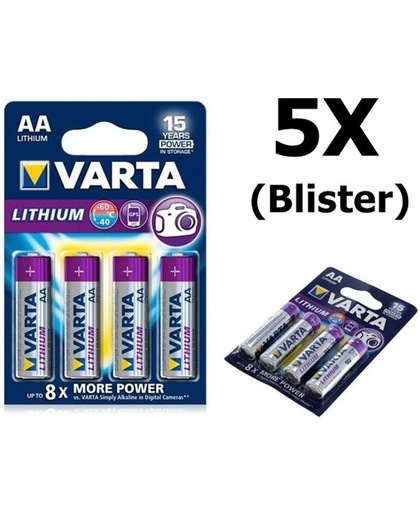 5x Blisters AA Varta Batterij Lithium AA LR6 Mignon 2900MAH