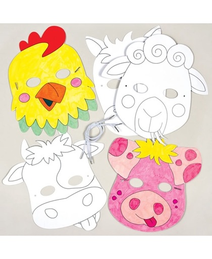 Maak ontwerp je eigen dierenmasker boerderijdieren - knutselspullen themafeest voor kinderen (6 stuks)