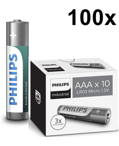 100 Stuks - AAA R3 Philips Industrial Power Alkaline