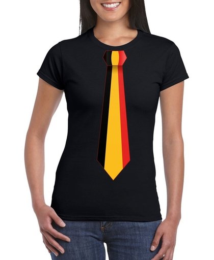 Zwart t-shirt met Belgie vlag stropdas dames -  Belgie supporter L